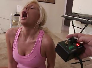 Bubbly blonde gets fucked silly after masturbating with a sex machine