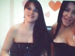 Two chubby amateur brunettes go lesbian in webcam video