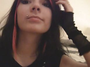 Emo girl with pierced nipples gets naked on webcam