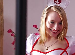 infirmière, ejaculation-sur-le-corps, hardcore, blonde, lingerie, uniformes