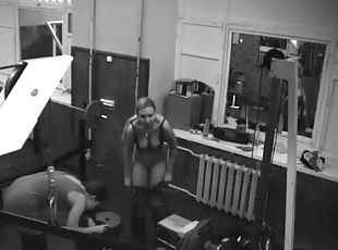 Blond babe gets naked in the room with security camera