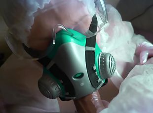 Woman In A Gas Mask And Gloves Jerks Off A Cock And Sucks. Handjob, Blowjob