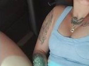 beautiful tattooed girl masturbates her delicious pussy with her fingers in the uber