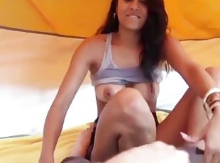 Pretty teen girlfriend camping fuck & cum swallow! (pov)