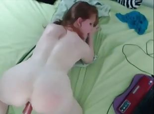 Hot redhead stepsister fucked by machine on webcam