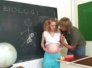 gravid, student, lärare, klassrum