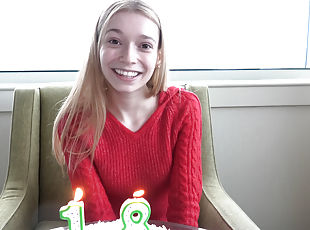 Very petite blondie has just turned 18 and is making her