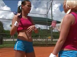 Petite lovemaking for hot babes after a tennis match