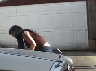 Man tough fucks his busty neighbor in the mouth and ass