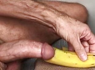 masturbácia, orgazmus, amatérske, striekanie-semena, semeno, úzke, sólo, banán