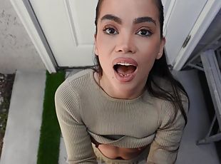 Angelina Moon with natural tits sucking a dick in HD POV video