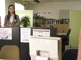 An older Japanese boss fingers his very hot secretary