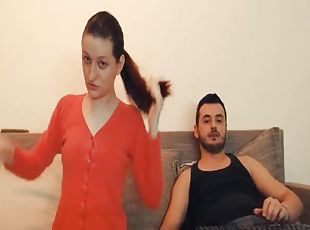 levrette, fellation, hardcore, couple, webcam, mignonne, brunette, soutien-gorge, string
