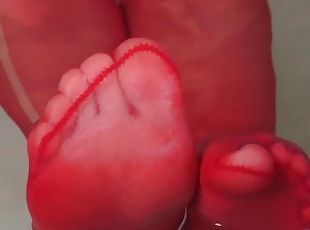 Relax And Watch My Red Nylon Toes Wiggling Foot Fetish Video