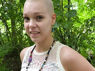 Czech Bald Rebel - Amateur POV reality blowjob and cum on head - outdoors