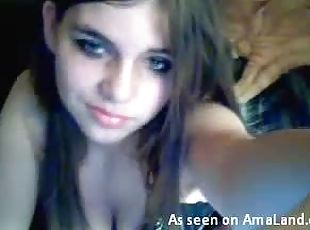 Nasty teen shows her boobs on the webcam and squeezes them