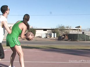 Sporty Babe Plays Basketball Topless in Public