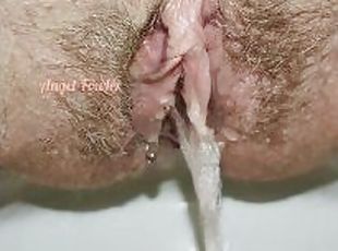 Strong power Piss by my petite hairy pussy