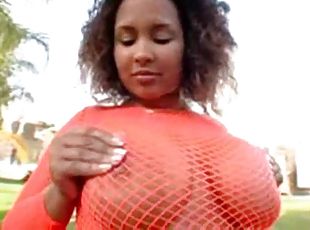 Fat chick in fishnets shows off that big ass