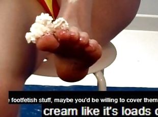 Naughty Jennifer sprays whipped cream on her feet