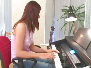 Two hot chisk has lesbian sex intead of piano practice