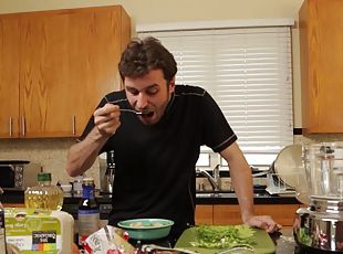 Food fetish video of a handsome guy cooking in the kitchen