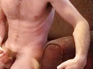 Valentine's Day orgasm, strong stud stroking his hard cock until moaning ejaculation