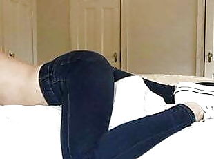 PILLOW HUMPING IN HER TIGHT JEANS