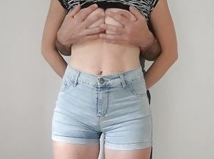 Luli gets touched in sexy tight blue jeans shorts