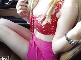 An 18-year-old blonde was voting on the road. Hot blowjob in the car - Mia Fire