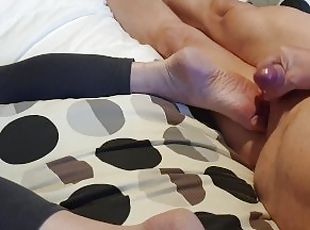 He cums on my feet. Sucking on my toes made him cum pretty fast.