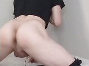 Skinny white teen tranny shaking her cute ass