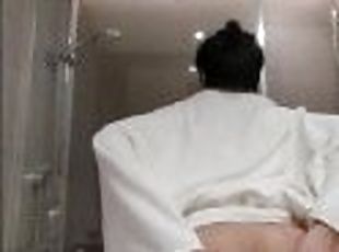 asiático, bañando, masturbación, anal, polla-enorme, gay, con-los-dedos, ducha, a-solas, china