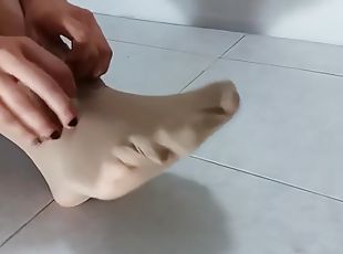 pés, meias, fetiche, sozinho, nylon, dedos-do-pé