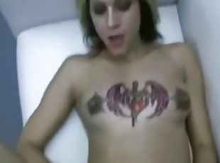 Kinky tattooed pregnant slut fucking in a warehouse