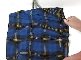 piss on blue tartan school skirt
