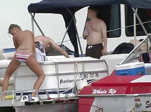 Slut on the yacht enjoys party and gets pussy fingered