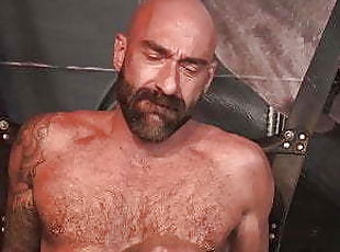 Hairy jock Michael Roman mouth filled with hot sticky cum