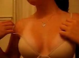 Perfect tittie bitch playing with her knockers here