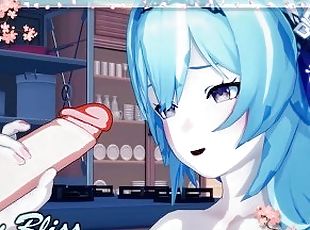 Eula gives a handjob before he cums in her mouth (Genshin Impact Hentai).
