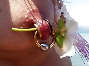 nippleringlover naked public beach pierced pussy & large gauge nipple piercings & nice feet close up