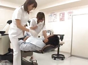 asiatisk, hårete, sykepleier, blowjob, hardcore, japansk, trekant, uniform, virkelig