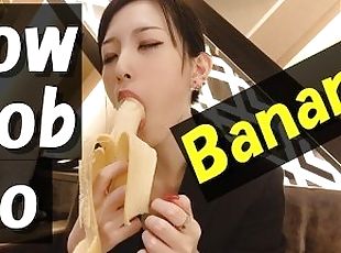 English-subbed  BLOWJOB TO BANANA to put the condom on? Japanese amateur handjob.