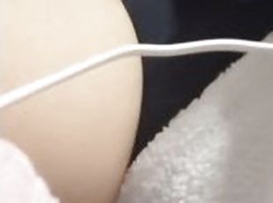 Naughty bbw trying to be discreet and vibes pussy through underwear