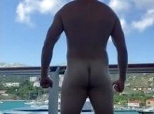 Naked morning stretch on a cruise ship