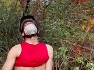 Mountain biker blow his load of cum in the woods