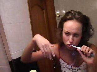 Homemade clip of Andrew and Tanya having some fun in a bathroom