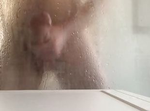 banhos, grande, masturbação, amador, excitante, chuveiro, sozinho, pénis