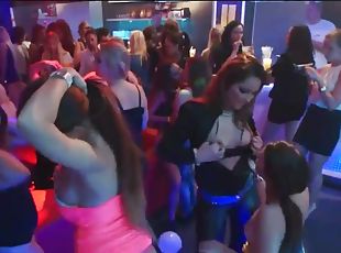 Wild night club party with dozens of young amateur girls