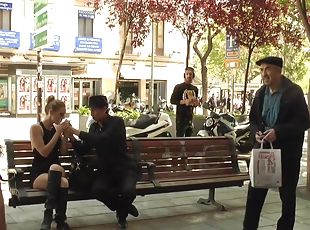 Naked blond hair lady kneeling in public streets